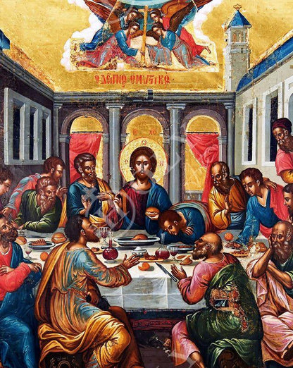 The Last Supper icon, Holy Communion Handmade Greek Orthodox icon, Byzantine art wall hanging on wood plaque, religious home decor - TheHolyArt