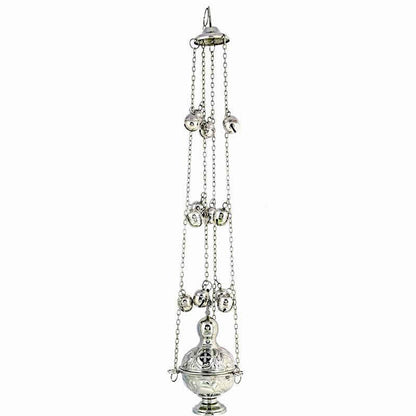 Christian Hanging Brass Resin Incense Burner, Greek Orthodox Thurible Incense holder, Metal Nickel Byzantine Censer Perfume burner, religious gift - TheHolyArt