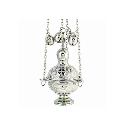 Christian Hanging Brass Resin Incense Burner, Greek Orthodox Thurible Incense holder, Metal Nickel Byzantine Censer Perfume burner, religious gift - TheHolyArt