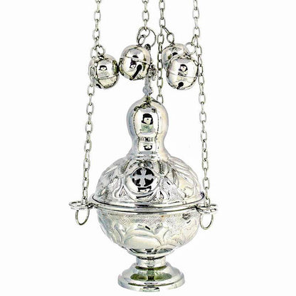 Christian Hanging Brass Resin Incense Burner, Greek Orthodox Thurible Incense holder, Metal Nickel Byzantine Censer Perfume burner, religious gift - TheHolyArt