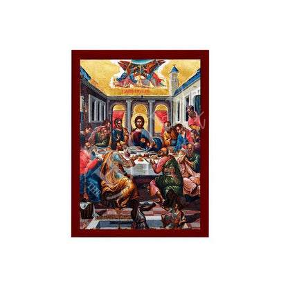 The Last Supper icon, Holy Communion Handmade Greek Orthodox icon, Byzantine art wall hanging on wood plaque, religious home decor - TheHolyArt