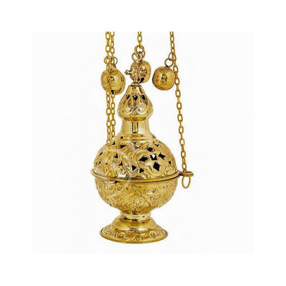 Christian Hanging Brass Resin Incense Burner, Greek Brass Orthodox Thurible Incense holder, Metal Byzantine Censer Perfume burner, religious gift - TheHolyArt