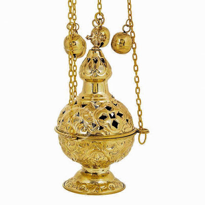 Christian Hanging Brass Resin Incense Burner, Greek Brass Orthodox Thurible Incense holder, Metal Byzantine Censer Perfume burner, religious gift - TheHolyArt