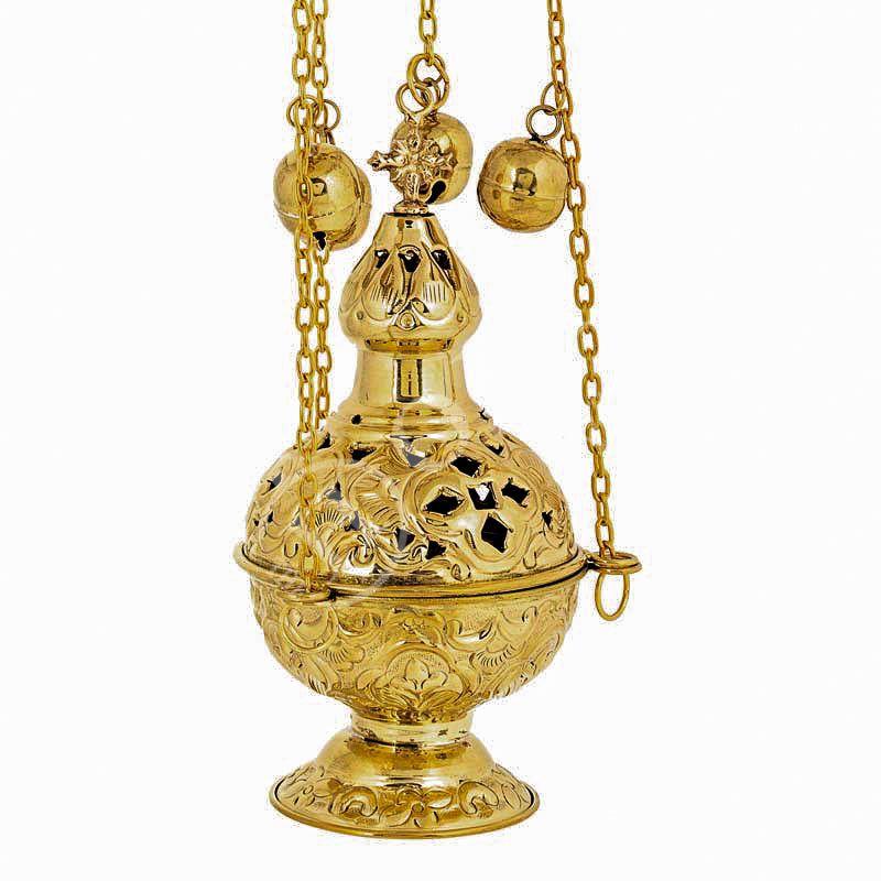 Christian Hanging Brass Resin Incense Burner, Greek Brass Orthodox Thurible Incense holder, Metal Byzantine Censer Perfume burner, religious gift TheHolyArt