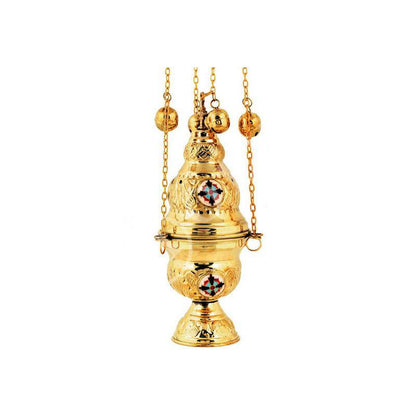 Christian Hanging Brass Resin Incense Burner, Greek Orthodox Thurible Incense holder, Metal Byzantine Censer Perfume burner, religious gift - TheHolyArt