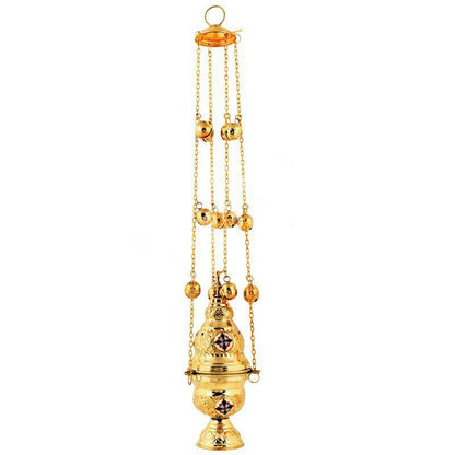 Christian Hanging Brass Resin Incense Burner, Greek Orthodox Thurible Incense holder, Metal Byzantine Censer Perfume burner, religious gift - TheHolyArt