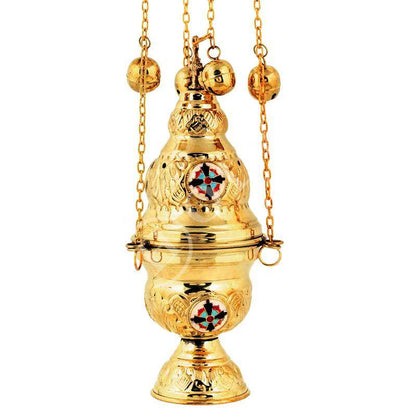 Christian Hanging Brass Resin Incense Burner, Greek Orthodox Thurible Incense holder, Metal Byzantine Censer Perfume burner, religious gift - TheHolyArt