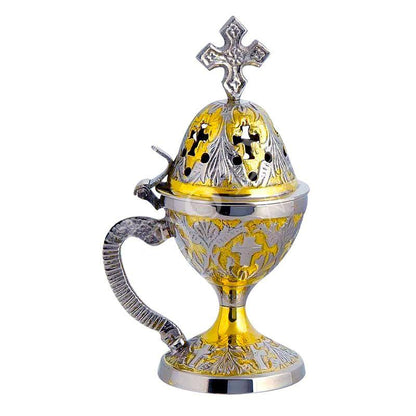 Christian Brass Resin Incense Burner, Greek Orthodox Thurible Incense holder, Metal Byzantine Home Censer Perfume burner, religious decor - TheHolyArt