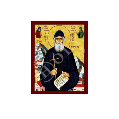 Saint Paisios of Mount Athos icon Handmade Greek Orthodox icon St Paisios Athonite Byzantine art wall hanging on wood plaque, religious gift - TheHolyArt