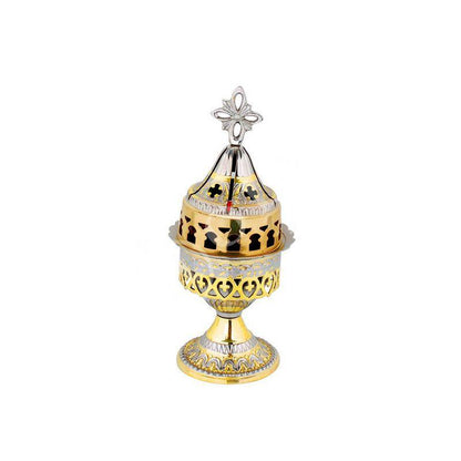 Christian Brass Table Oil Vigil Lamp with Cross, Hand-painted Prayer Standing Oil Lamp, Orthodox Oil Candle with glass cup, religious decor - TheHolyArt