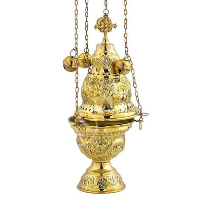 Christian Hanging Brass Resin Incense Burner, Greek Orthodox Thurible Incense holder, Metal Byzantine Censer Perfume burner, religious decor - TheHolyArt