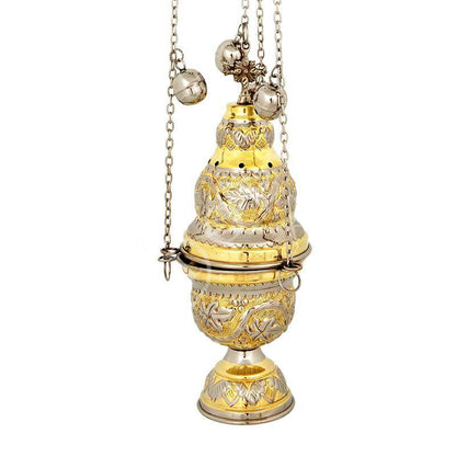 Christian Hanging Brass Resin Incense Burner, Greek Orthodox Thurible Incense holder, Metal Byzantine Censer Perfume burner, religious decor - TheHolyArt