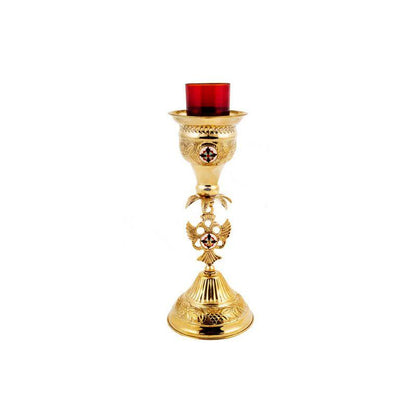 Christian Brass Table Oil Vigil Lamp with Cross, Hand-painted Prayer Standing Oil Lamp, Orthodox Oil Candle with glass cup, religious decor - TheHolyArt