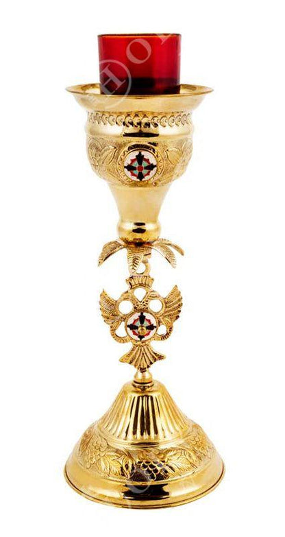 Christian Brass Table Oil Vigil Lamp with Cross, Hand-painted Prayer Standing Oil Lamp, Orthodox Oil Candle with glass cup, religious decor - TheHolyArt