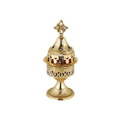 Christian Brass Table Oil Vigil Lamp with Cross, Hand-painted Prayer Standing Oil Lamp, Orthodox Oil Candle with glass cup, religious decor - TheHolyArt
