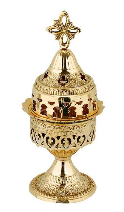 Christian Brass Table Oil Vigil Lamp with Cross, Hand-painted Prayer Standing Oil Lamp, Orthodox Oil Candle with glass cup, religious decor - TheHolyArt