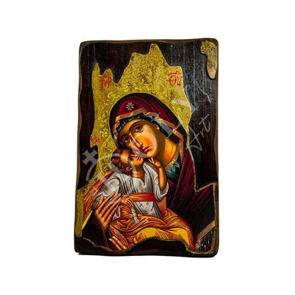 Virgin Mary icon Panagia Kardiotissa, Handmade Greek Orthodox Icon, Mother of God Byzantine art Theotokos wall hanging wood plaque - TheHolyArt