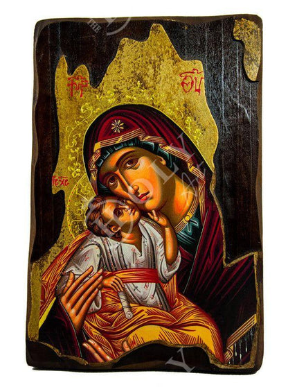 Virgin Mary icon Panagia Kardiotissa, Handmade Greek Orthodox Icon, Mother of God Byzantine art Theotokos wall hanging wood plaque - TheHolyArt