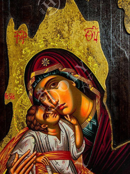 Virgin Mary icon Panagia Kardiotissa, Handmade Greek Orthodox Icon, Mother of God Byzantine art Theotokos wall hanging wood plaque - TheHolyArt