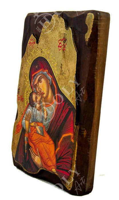 Virgin Mary icon Panagia Kardiotissa, Handmade Greek Orthodox Icon, Mother of God Byzantine art Theotokos wall hanging wood plaque - TheHolyArt