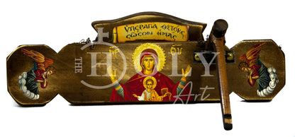 Christian Semantron with Virgin Mary Platytera, Handmade Mount Athos wooden Simantron Orthodox Icon semandron religious plaque gift 40x22cm - TheHolyArt
