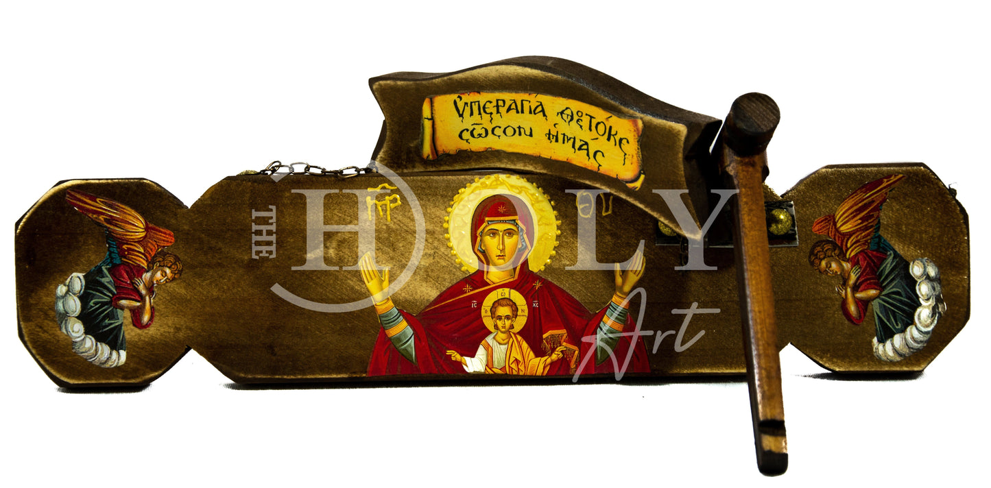 Christian Semantron with Virgin Mary Platytera, Handmade Mount Athos wooden Simantron Orthodox Icon semandron religious plaque gift 40x22cm TheHolyArt