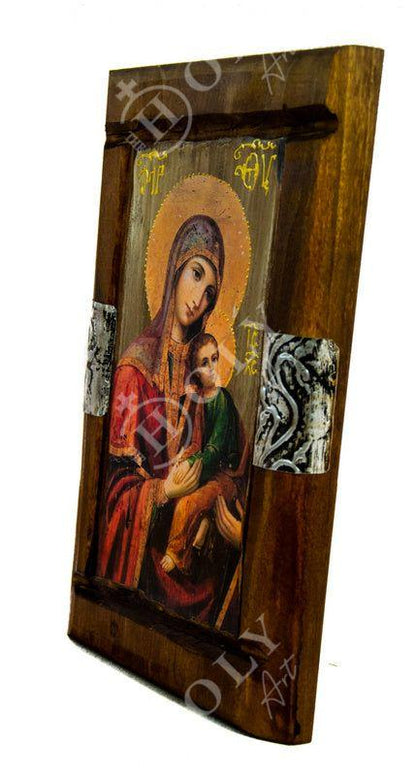 Virgin Mary icon Panagia, Handmade Greek Orthodox Icon, Mother of God Byzantine art, Theotokos wall hanging wood plaque religious icon gift - TheHolyArt