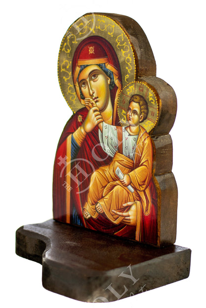 Christian Iconostasis with Holy Virgin Mary 30x22cm, Handmade Orthodox shrine of Our Lady, Byzantine altar wall hanging wood plaque - TheHolyArt