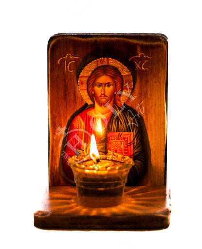 Christian Iconostasis with Jesus Christ, Handmade Mount Athos Orthodox shrine with Our Lord,Byzantine altar wall hanging wood plaque - TheHolyArt