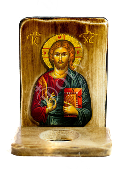 Christian Iconostasis with Jesus Christ, Handmade Mount Athos Orthodox shrine with Our Lord,Byzantine altar wall hanging wood plaque - TheHolyArt