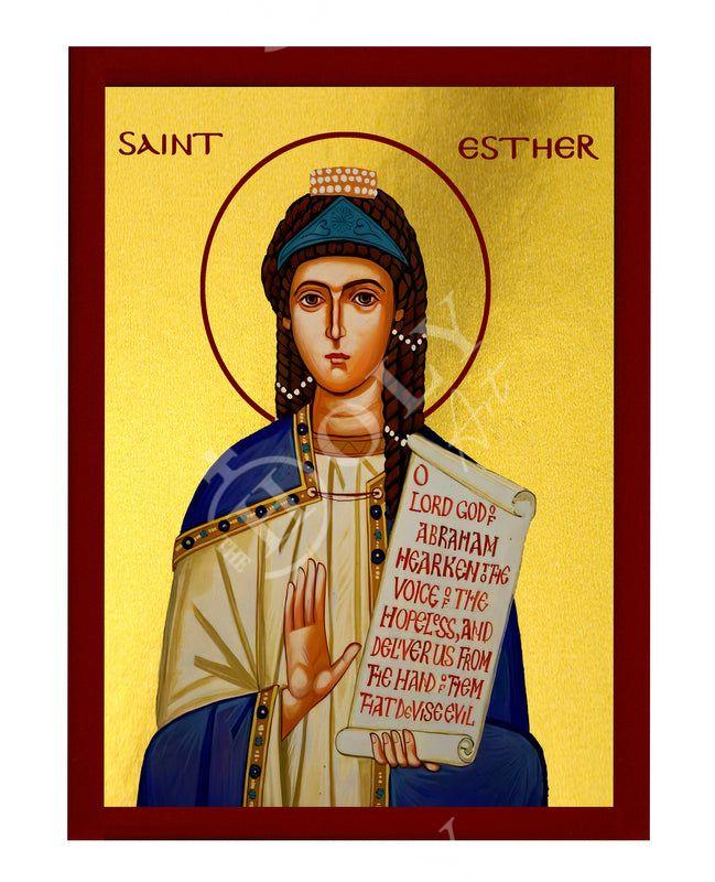 Saint Esther icon, Handmade Greek Orthodox icon of St Esther the Queen, Catholic Byzantine art wall hanging wood plaque icon religious gift TheHolyArt