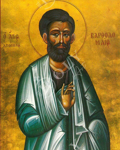 Saint Bartholomew icon, Handmade Greek Orthodox icon St Bartholomew Nathaniel, Apostle Bartholomew Byzantine art wall hanging wood plaque - TheHolyArt