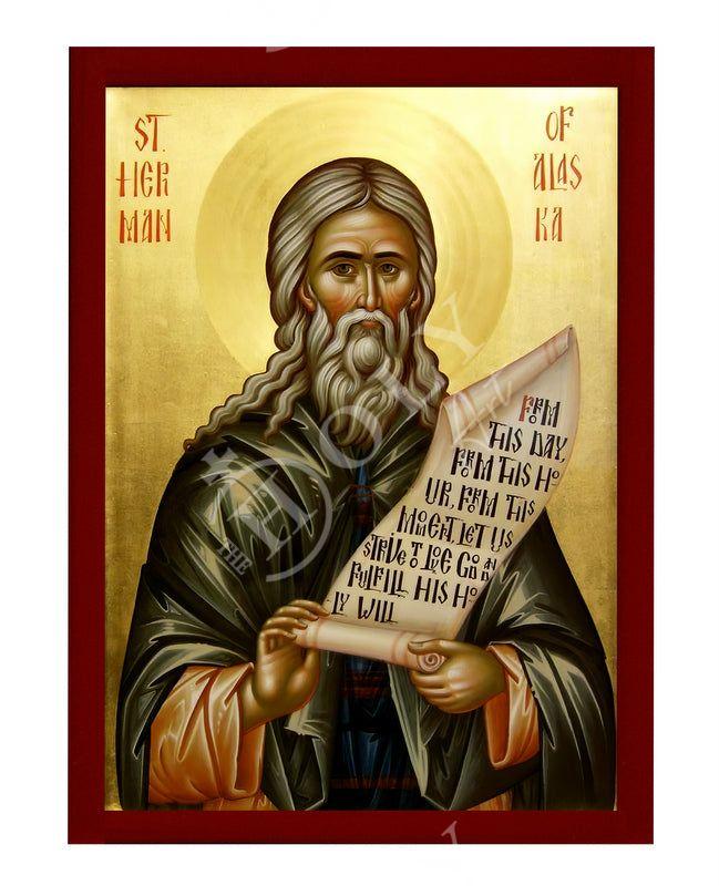 Saint Herman icon, Handmade Greek Orthodox icon of St Herman of Alaska, Byzantine art wall hanging icon on wood plaque, religious decor TheHolyArt