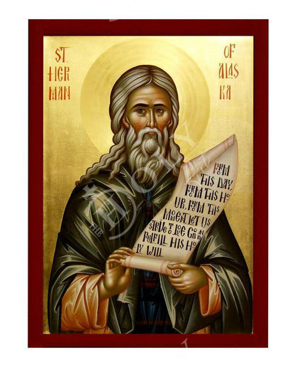 Saint Herman icon, Handmade Greek Orthodox icon of St Herman of Alaska, Byzantine art wall hanging icon on wood plaque, religious decor - TheHolyArt