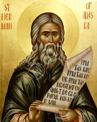 Saint Herman icon, Handmade Greek Orthodox icon of St Herman of Alaska, Byzantine art wall hanging icon on wood plaque, religious decor - TheHolyArt