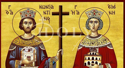 Saint Constantine icon & Saint Helen icon, Handmade Greek Christian Orthodox Icon, St Constantine and Helen Byzantine art wall hanging - TheHolyArt