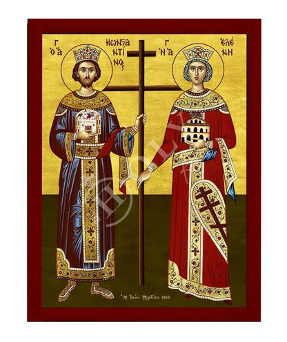Saint Constantine icon & Saint Helen icon, Handmade Greek Christian Orthodox Icon, St Constantine and Helen Byzantine art wall hanging - TheHolyArt
