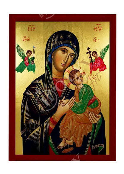 Our Lady of Perpetual Help icon, Handmade Greek Orthodox Icon of Virgin Mary, Mother of God Byzantine art wall hanging plaque - TheHolyArt