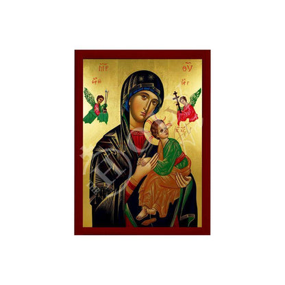 Our Lady of Perpetual Help icon, Handmade Greek Orthodox Icon of Virgin Mary, Mother of God Byzantine art wall hanging plaque - TheHolyArt