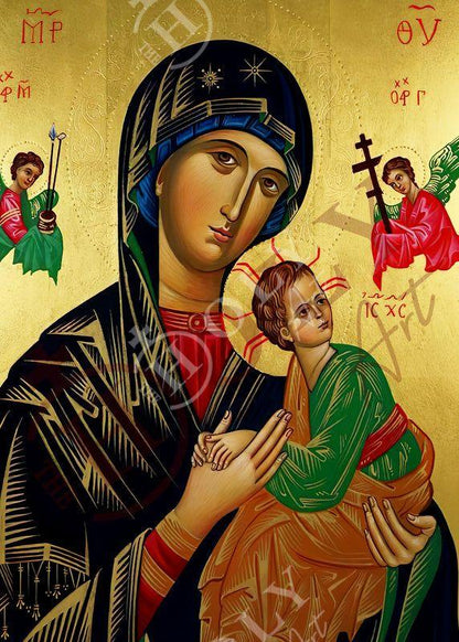 Our Lady of Perpetual Help icon, Handmade Greek Orthodox Icon of Virgin Mary, Mother of God Byzantine art wall hanging plaque - TheHolyArt