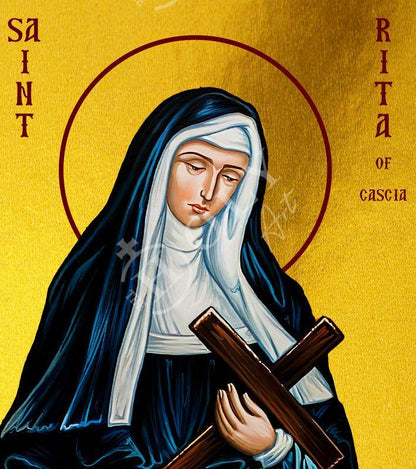 Saint Rita icon, Handmade Greek Catholic icon St Rita of Cascia, Religious art wall hanging on wood plaque icon, religious gift - TheHolyArt