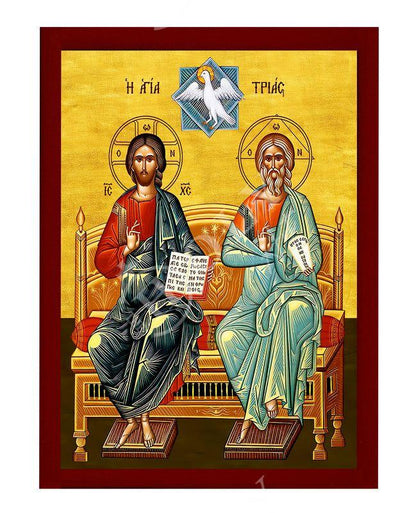 The Holy Trinity icon, Jesus Christ Handmade Greek Orthodox icon, Byzantine art wall hanging on wood plaque religious icon, wedding gift (2) - TheHolyArt