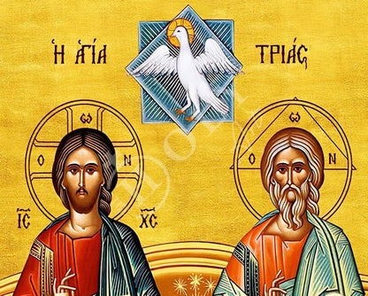 The Holy Trinity icon, Jesus Christ Handmade Greek Orthodox icon, Byzantine art wall hanging on wood plaque religious icon, wedding gift (2) - TheHolyArt