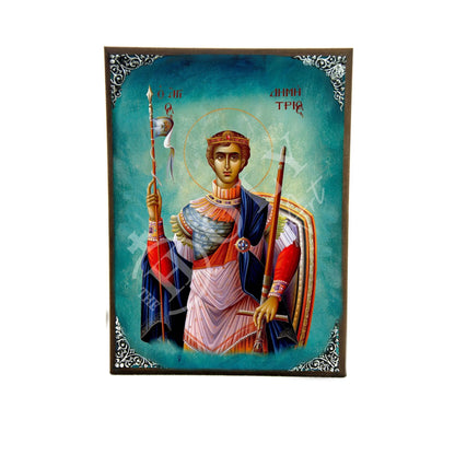 Saint Demetrius icon, Handmade Greek Orthodox icon of St Demetrios, Byzantine art wall hanging icon on wood plaque, religious gift - TheHolyArt