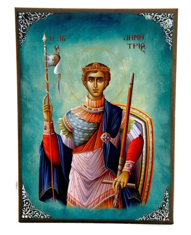 Saint Demetrius icon, Handmade Greek Orthodox icon of St Demetrios, Byzantine art wall hanging icon on  wood plaque, religious giftTheHolyArt