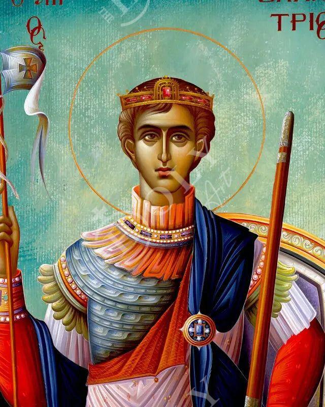 Saint Demetrius icon, Handmade Greek Orthodox icon of St Demetrios, Byzantine art wall hanging icon on  wood plaque, religious giftTheHolyArt
