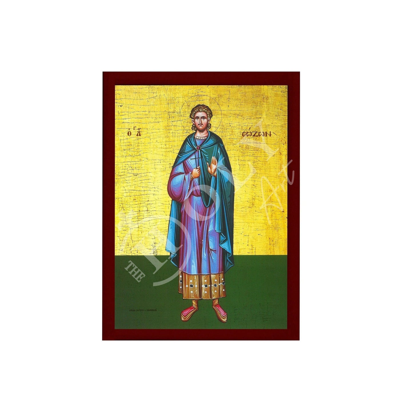 Saint Sozon icon, Handmade Greek Orthodox icon St Sozon of Lemnos, Byzantine art wall hanging on wood plaque icon, religious decorTheHolyArt