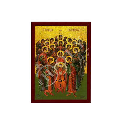 Synaxis of the Archangels icon, Handmade Greek Orthodox Icon of the Gathering of the Archangels, Byzantine art wall hanging wood plaque - TheHolyArt