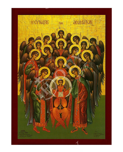 Synaxis of the Archangels icon, Handmade Greek Orthodox Icon of the Gathering of the Archangels, Byzantine art wall hanging wood plaque - TheHolyArt