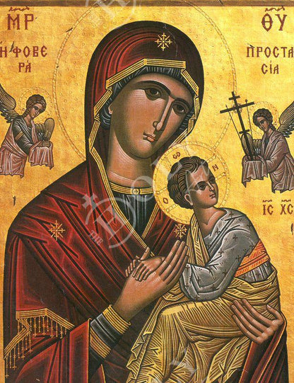 Virgin Mary icon Panagia Fovera Prostasia, Handmade Greek Orthodox Icon, Mother of God Byzantine art, Theotokos wall hanging wood plaque - TheHolyArt